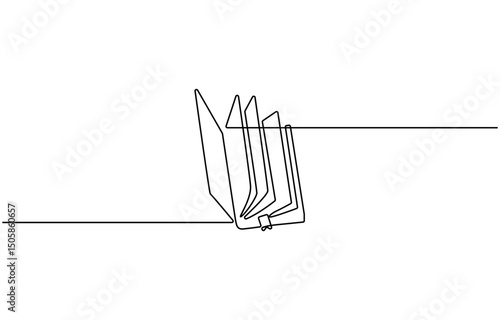 Continuous one line drawing of opened book. One line drawing illustration of book open, Open book continuous one line drawing illustration, Education and knowledge library concept in simple linear sty