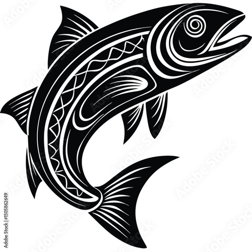 Tribal Salmon Design Vector Illustration of a Fish with Indigenous Art Elements