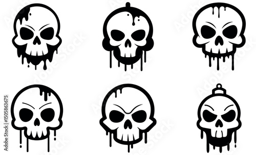 stylized skull graphic designs dripping with liquid.