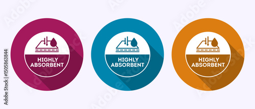Water absorbent icon design illustration, Water drop absorb sign symbol in shadow button design