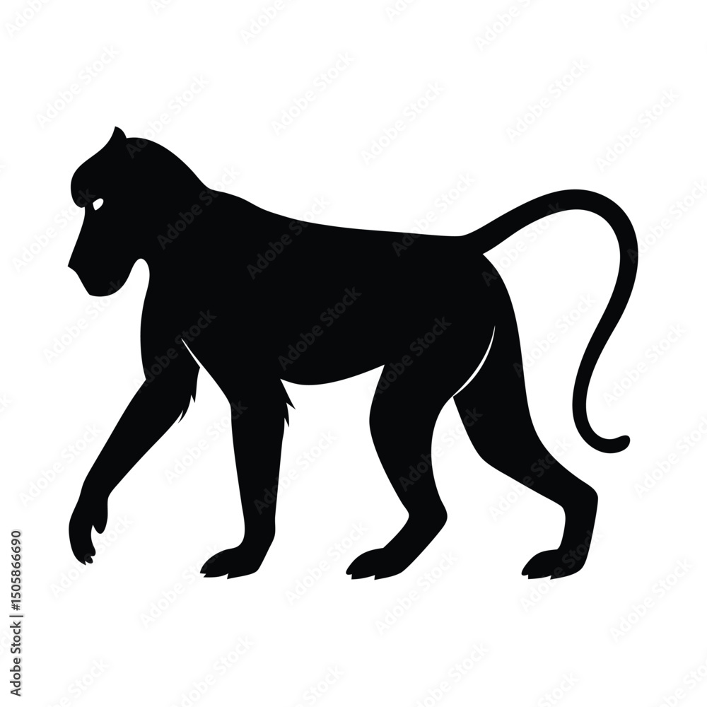 Obraz premium Baboon Walking Vector Silhouette