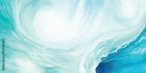 A serene watercolor ocean landscape with pastel blue and green abstract waves. Ideal for art prints, website headers, and peaceful branding.
