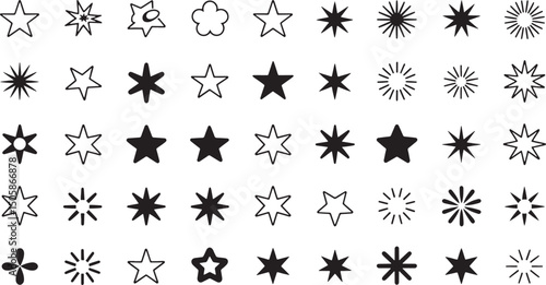 A diverse collection of star designs for graphic projects
