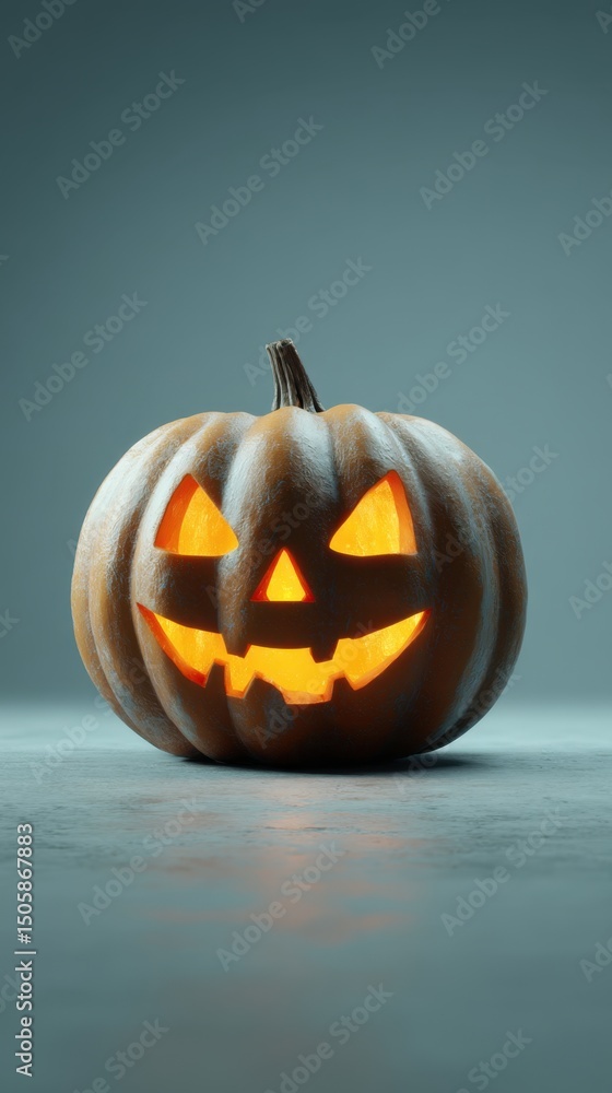 Glowing halloween pumpkin sitting on a reflective surface Glowing halloween pumpkin sitting on a reflective surface