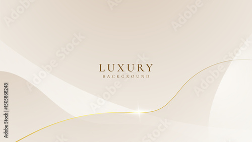 Luxury cream abstract background with golden lines. Elegant wave shapes for premium design, wedding invitation, business card, cosmetic branding, and stylish product packaging.