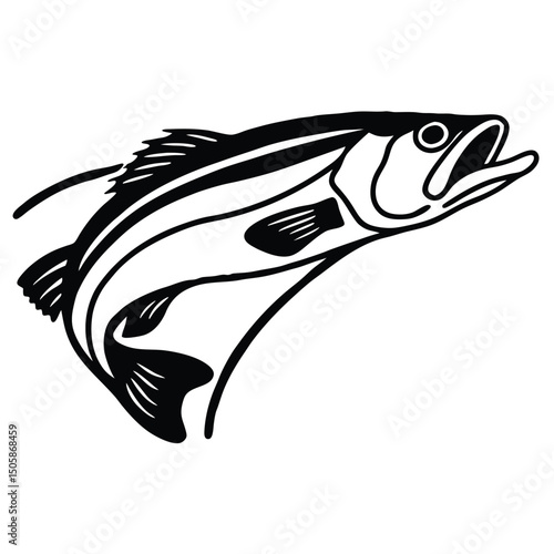 Black Ink Brush Style Vector Illustration of a Snook Fish