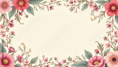 Soft paisley floral pattern in muted pastels on cream, background, muted