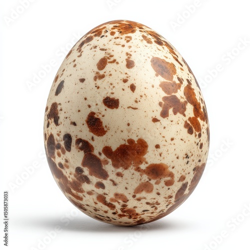 A single speckled bird egg against a white background.