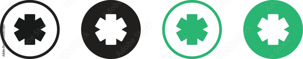 Fototapeta premium Medical Star Symbol Icon Design in Four style with Editable Stroke. Line, Solid, Flat Line and Color Gradient Line. 