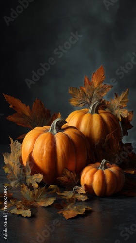 Vibrant Orange Pumpkins Surrounded by Autumn Leaves Showcase Seasonal Beauty ...