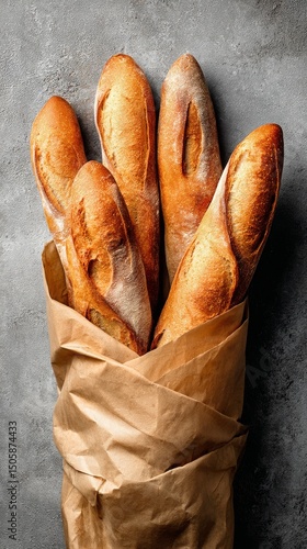 Freshly Baked Bread Loaves Wrapped in Paper Sitting on a Textured Surface