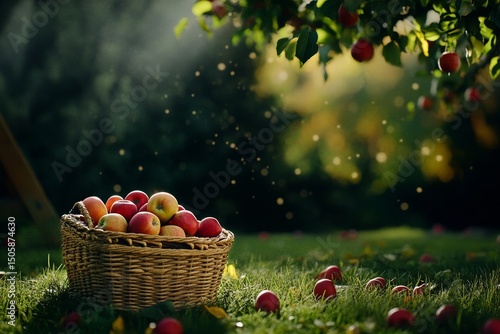 Harvesting Fresh Apples in a Sunny Orchard During Autumn Days Filled With Vib...