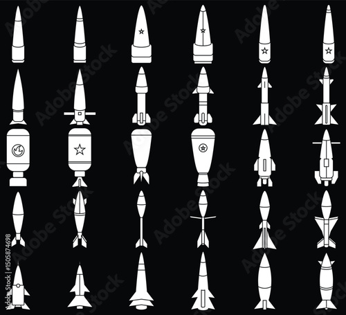 Gaming logo of rocket missile vector illustration. Set of rocket bomb icon illustration