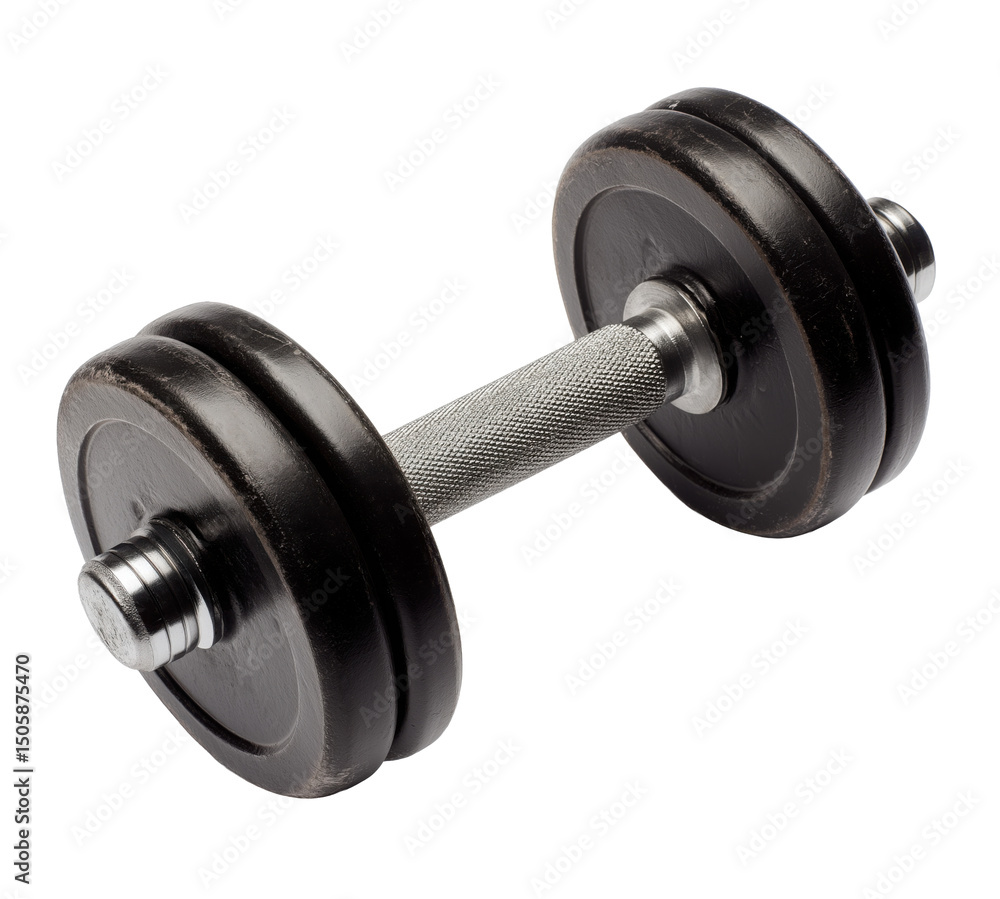 Black dumbbell isolated on transparent background for fitness training Black dumbbell isolated on transparent background for fitness training