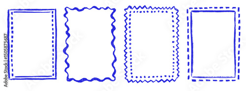 Hand drawn scalloped frame set. Chalk scribble wavy pencil texture curly borders collection. Pencil texture doodle frame.