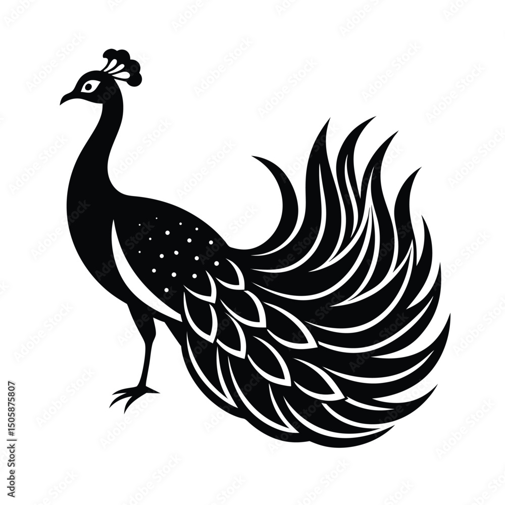 Obraz premium Peacock Striking Vector Silhouette Art