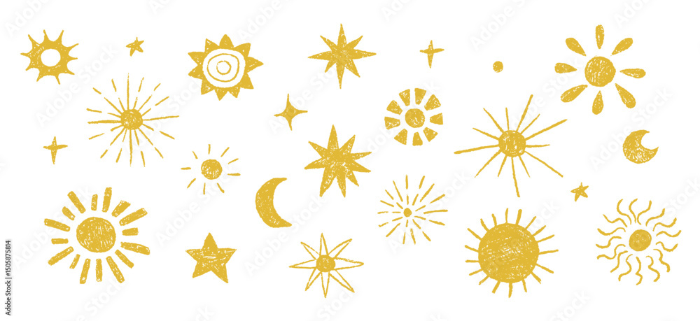 Doodle sun shape in sketch style. Hand drawn sun set. Scribble doodle textured sings drawn style Doodle sun shape in sketch style. Hand drawn sun set. Scribble doodle textured sings drawn style