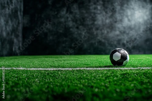 Soccer Ball Resting on a Vibrant Green Field Before a Match