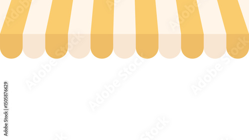 Element for Ice Cream Day, horizontal banner in retro groovy style with stripes yellow white background. Hand drawn striped kiosk awning. Amusement park, circus. Isolated on transparent. Vector EPS10