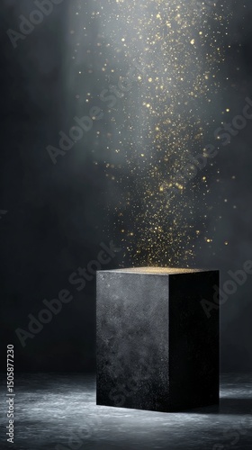 Mystical Cube Emanating Sparkling Particles in Dimly Lit Environment.