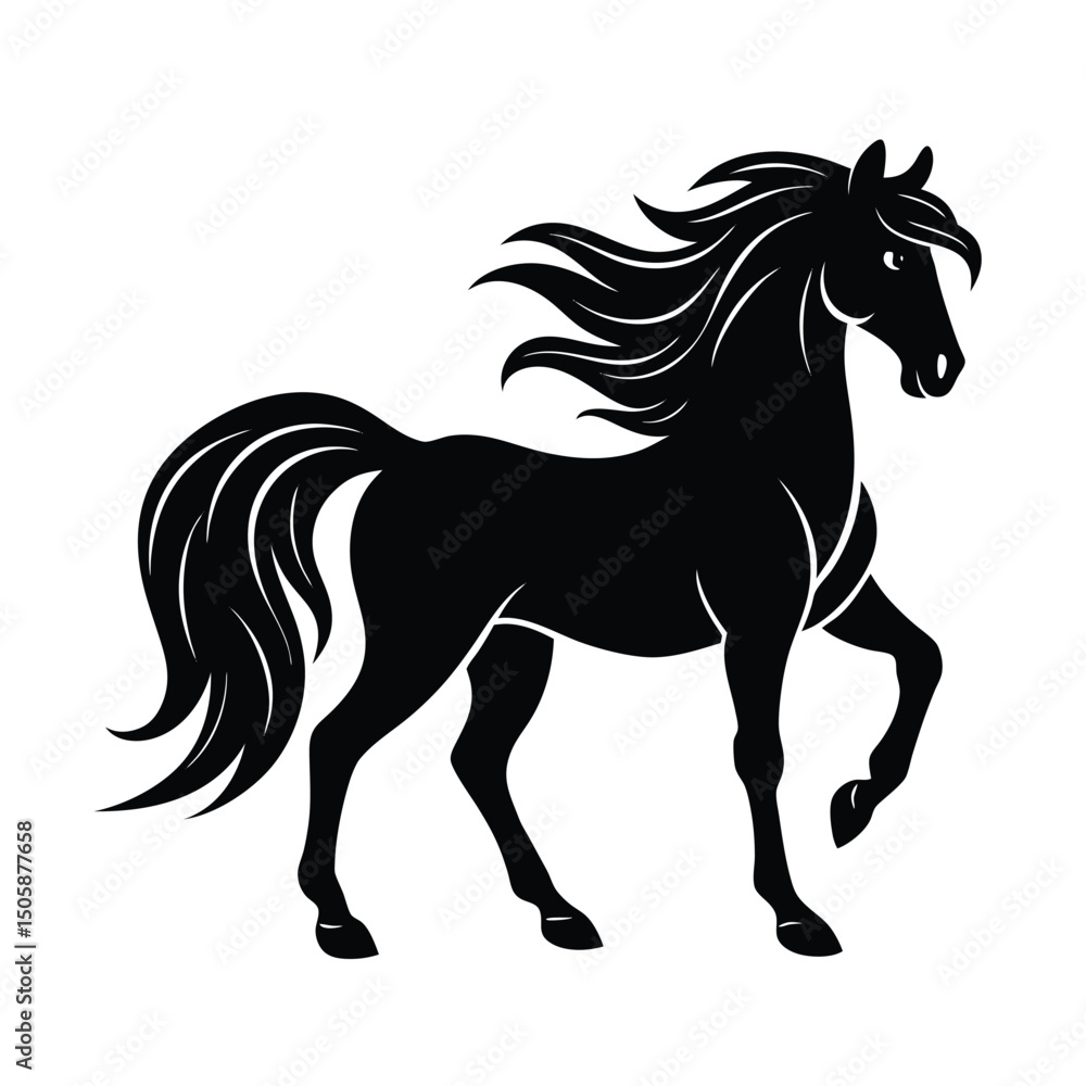 Standing Horse Flowing Mane Vector Silhouette Standing Horse Flowing Mane Vector Silhouette