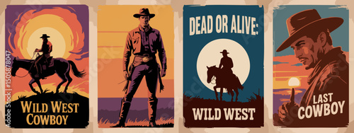 Epic Wild West Cowboy Posters – Rodeo, Lone Riders, Moonlit Cliffs & Gunslingers in Bold Silhouette Western Style	
