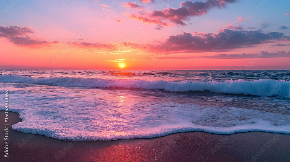 Obraz premium A stunning sunset over the ocean waves at the beach.