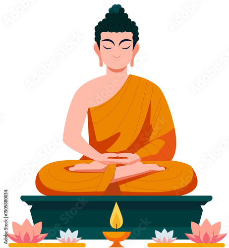 Meditating Buddha statue with lotus flowers