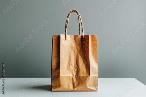 Eco-friendly Paper Bag on a Minimalistic Surface With Soft Lighting