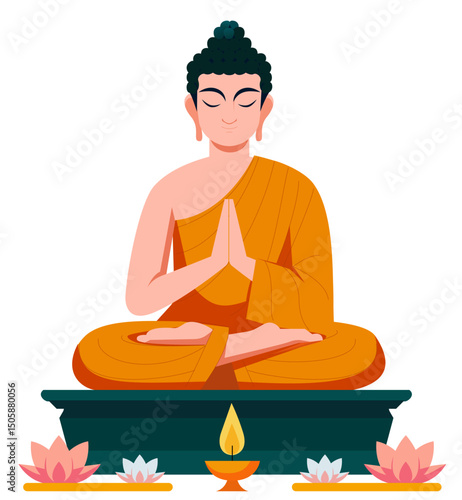 Meditating Buddha statue with lotus flowers
