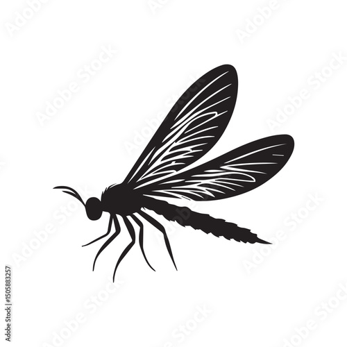 Silhouettes of mayfly vector on white background. Mayfly insect icon