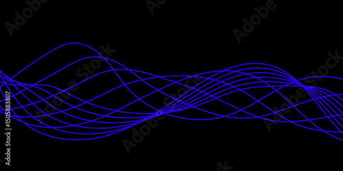 Abstract black background with a glowing abstract waves. Abstract wave element for design. Digital frequency track equalizer, Futuristic background design. Long exposure, Light painting photography.