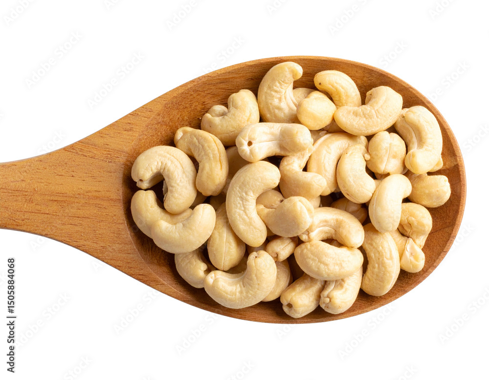 Fototapeta premium “Scattered Raw Cashew Nuts with Natural Shadows, PNG”. 
