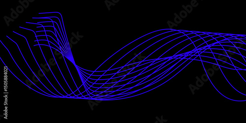 Abstract black background with a glowing abstract waves. Abstract wave element for design. Digital frequency track equalizer, Futuristic background design. Long exposure, Light painting photography.