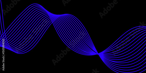 Abstract black background with a glowing abstract waves. Abstract wave element for design. Digital frequency track equalizer, Futuristic background design. Long exposure, Light painting photography.