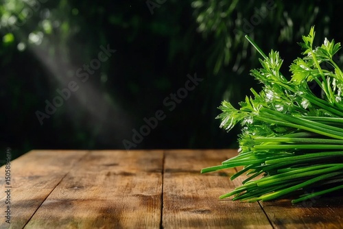 Fresh Herbs Arranged on a Rustic Wooden Table With Soft Lighting