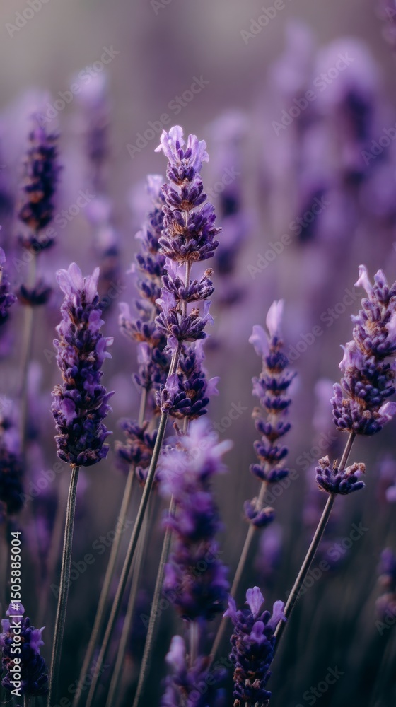 Obraz premium Lavender Flowers Blooming in a Vibrant Purple Field During Sunset
