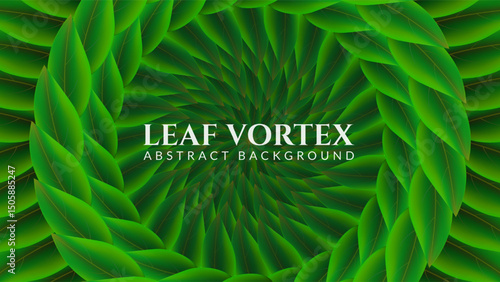 Abstract Green Leaf Vortex Background. A vibrant abstract vortex of spiraling green leaves, symbolizing nature, growth, and eco themes ideal for modern digital or print designs with an organic feel