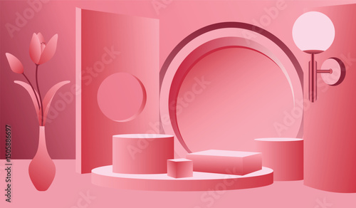 Creative 3d product podium with plant decor ideal for branding social ads stylish background set for posters, packaging, labels, and marketing templates