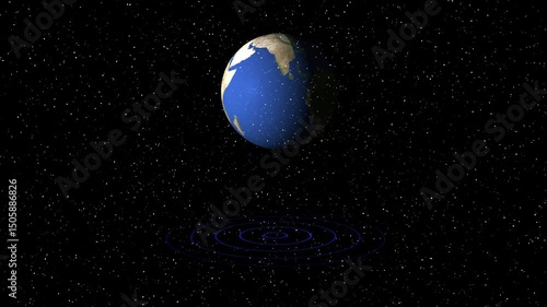 Plant Earth Globe Rotating Through Space With Space and Stars in black  Background 