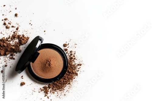 Cosmetic Powder Spills Around a Black Compact on a White Surface During Daylight