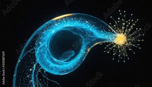 Mysterious bioluminescent sea creature with intricate details illuminating the darkness of the ocean depths creating ethereal and mesmerizing visuals