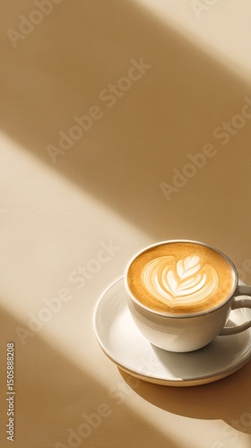 Delicious Latte Art on a Sunny Table at a Cozy Caf in the Morning Light