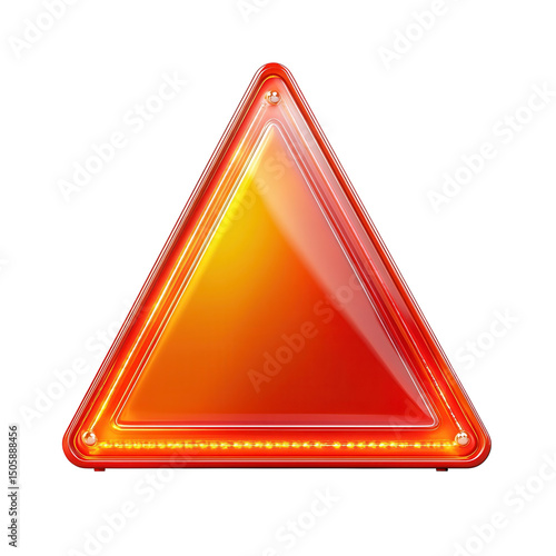 A futuristic warning sign glowing intensely with fiery hues signaling on transparent background