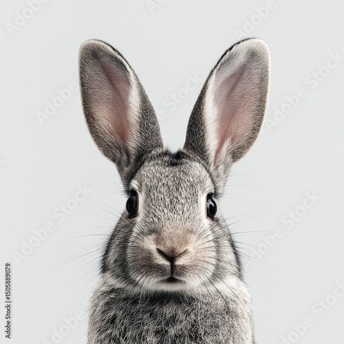 Cute Rabbit Posing on Neutral Background With Bright Eyes and Fuzzy Fur.