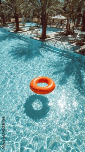 Relaxing Day by the Pool With a Colorful Float in a Tropical Setting Under Br...