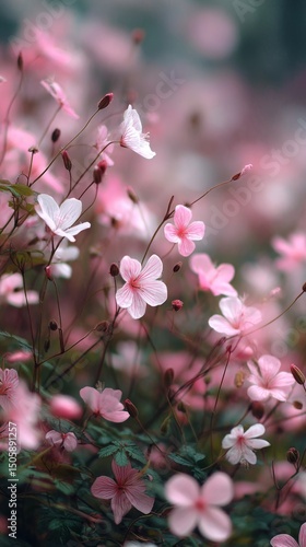 Beautiful Blooming Pink Flowers in a Serene Garden During Springtime