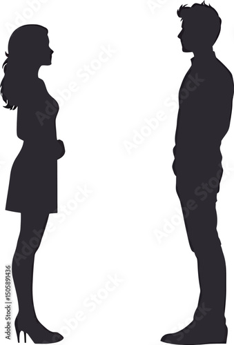 Silhouettes of a man and woman facing each other with a thoughtful expression.