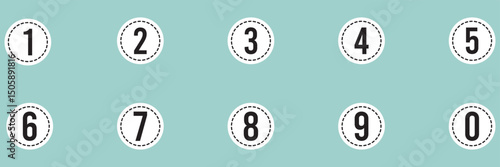 Set of 1 to 9 numbers simple design isolated. typography set of rounds 1 to 9 numbers. bullet point number icons collection. Numeral typographic line and flat icons set. Colorful bullet point number. 