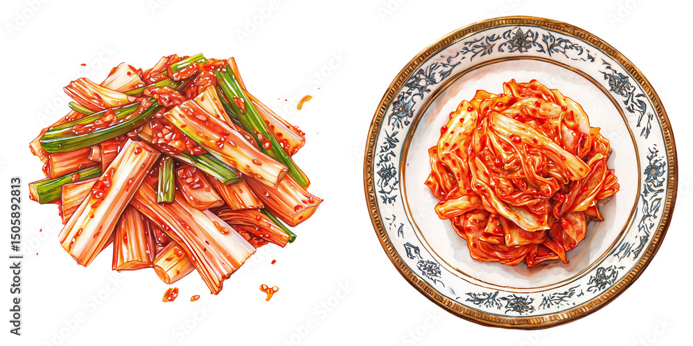 custom made wallpaper toronto digitalPickled white cabbage kimchi clipart watercolor illustration set on transparent background